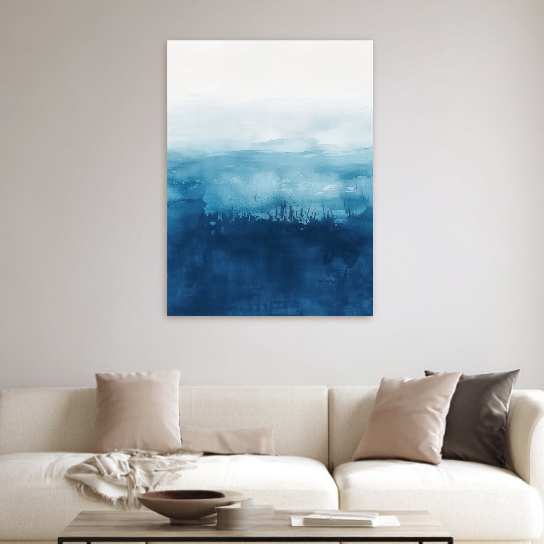 Blaues Meer Aquarell Leinwandbild abstrakt – Leinwand auf Holzrahmen – Ansicht 3