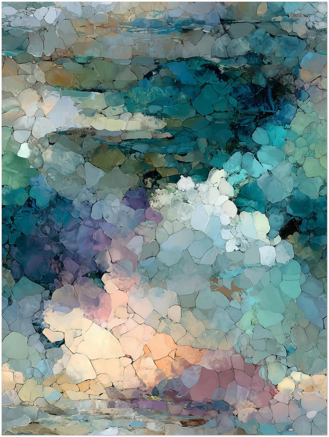 Abstraktes blaues Mosaik abstrakt – Wandkunst