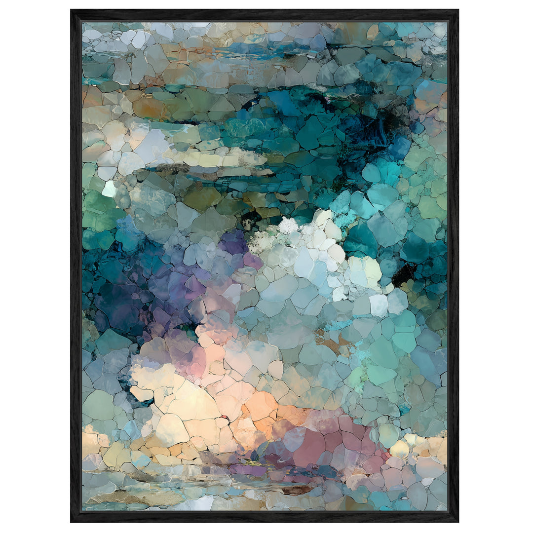 Abstraktes blaues Mosaik Leinwandbild abstrakt – Leinwand auf Holzrahmen – Ansicht 4
