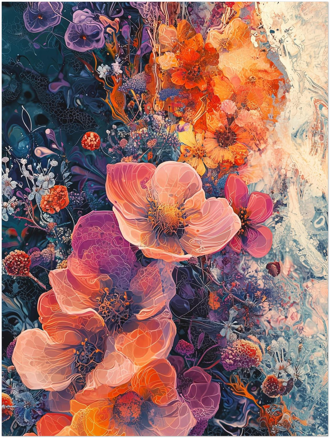 Blütenpracht im Rausch der Farben Dopamin – Wandkunst
