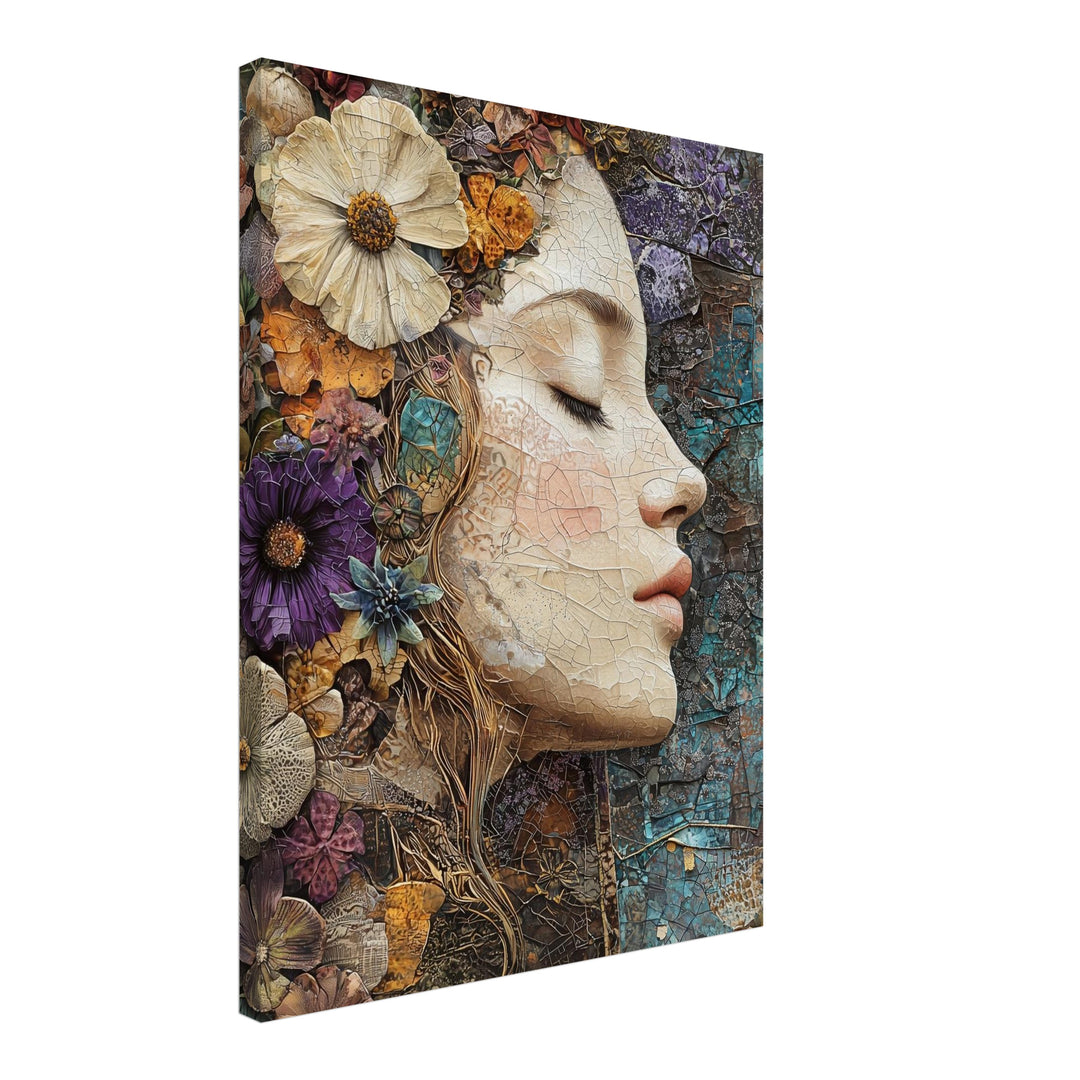 Blumenfrau Mosaik Leinwandbild spirituell – Leinwand auf Holzrahmen – Ansicht 2