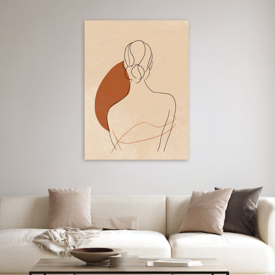 Frau Rückenansicht minimalistisch Leinwandbild Japandi – Leinwand auf Holzrahmen – Ansicht 3