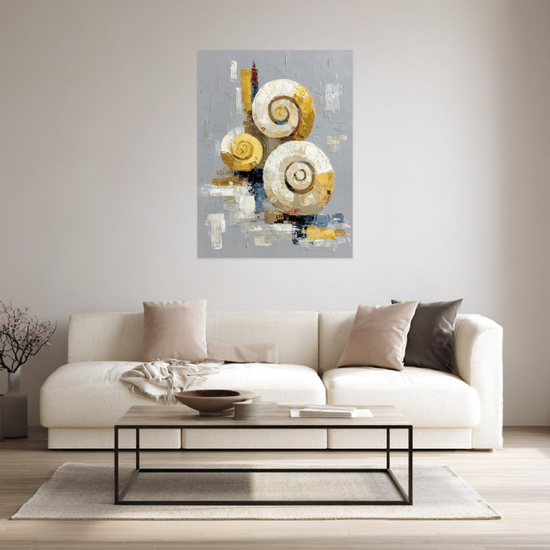 Gold weiß Spiralen Leinwandbild abstrakt – Leinwand auf Holzrahmen – Ansicht 3