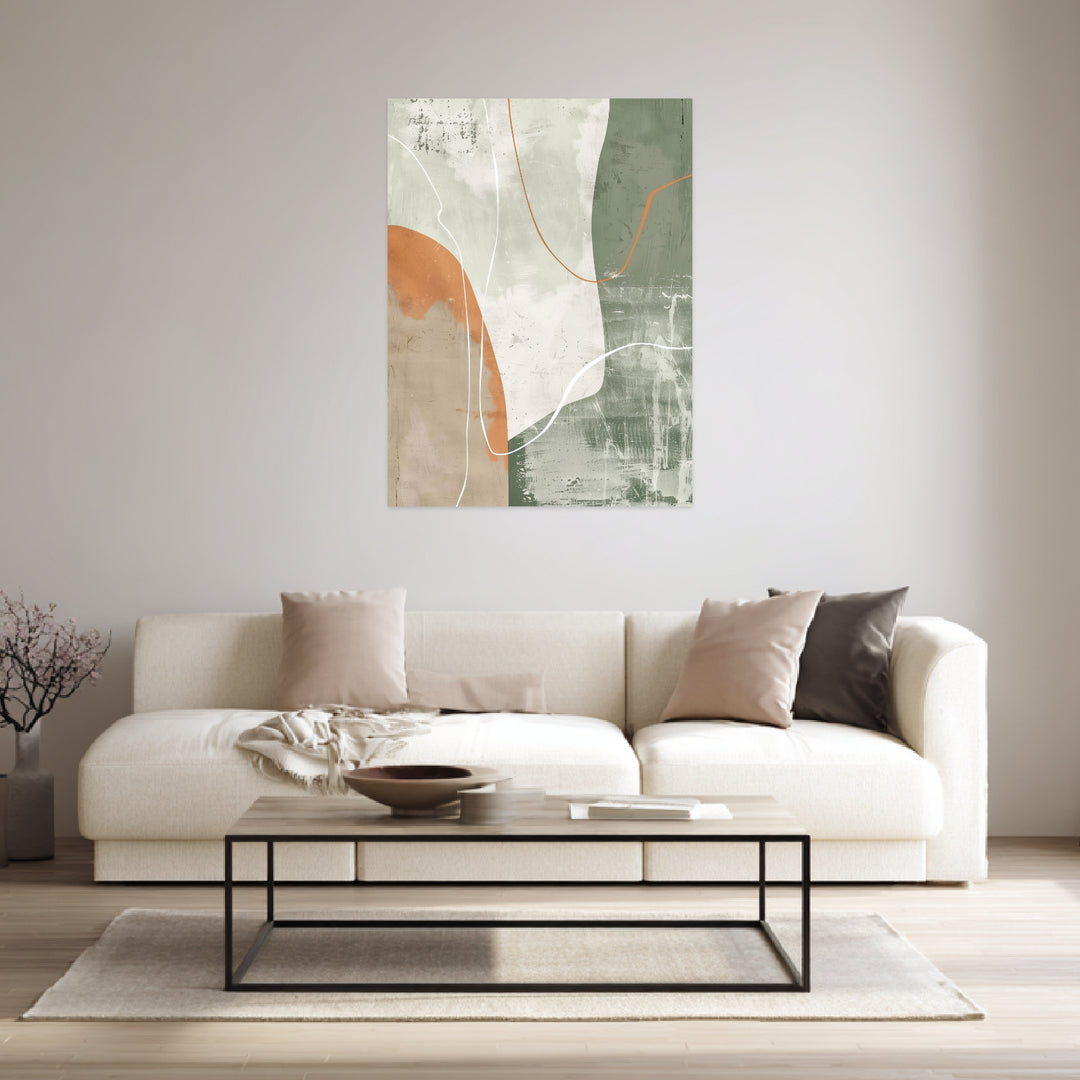 Abstrakte Linien Grün Orange Leinwandbild abstrakt – Leinwand auf Holzrahmen – Ansicht 4