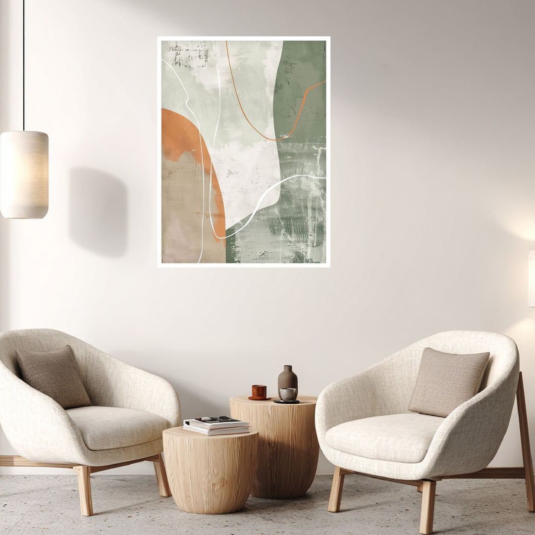 Abstrakte Linien Grün Orange Leinwandbild abstrakt – Leinwand auf Holzrahmen – Ansicht 3