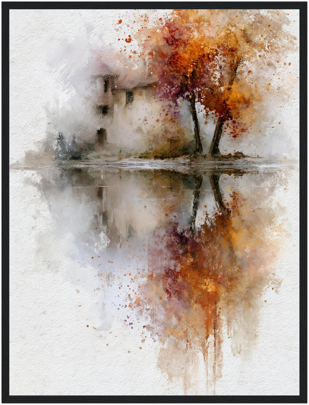 Herbstbaum am Wasser Poster – Schwarzer Rahmen – Produktfoto