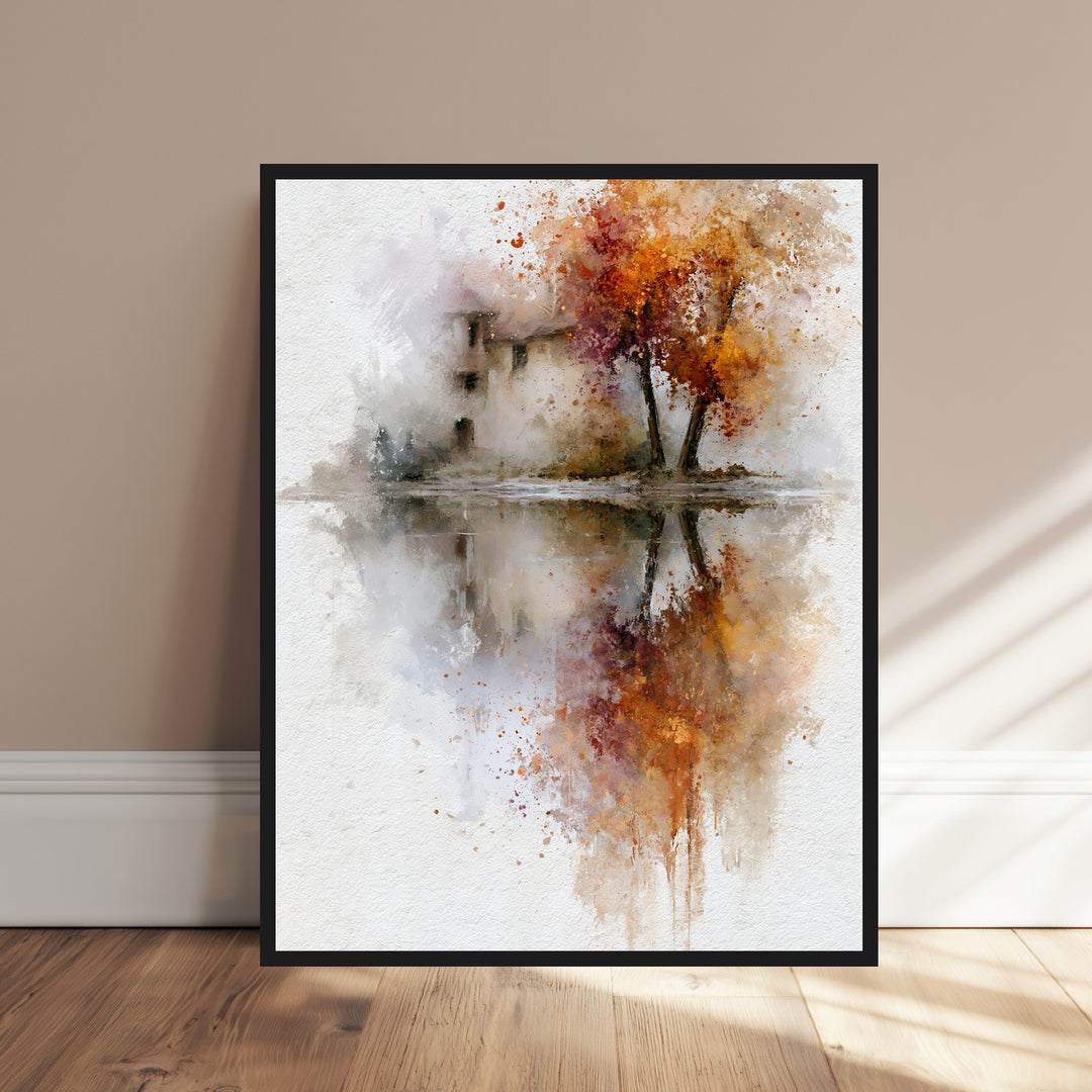 Herbstbaum am Wasser Poster – Schwarzer Rahmen – Produktfoto