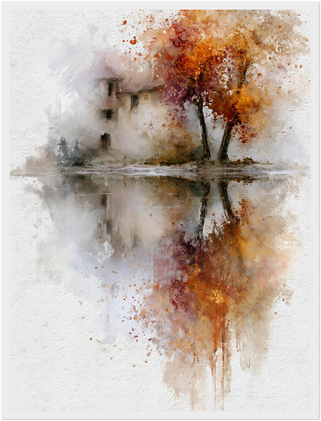 Herbstbaum am Wasser Poster – Weißer Rahmen – Produktfoto
