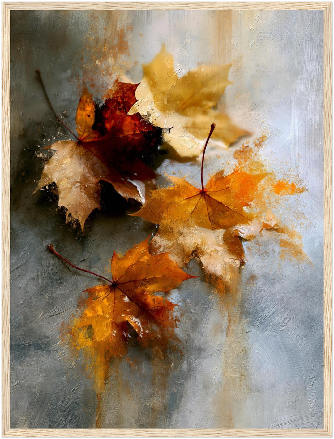 Herbstblätter im Nebel Poster – Holz natur Rahmen – Produktfoto
