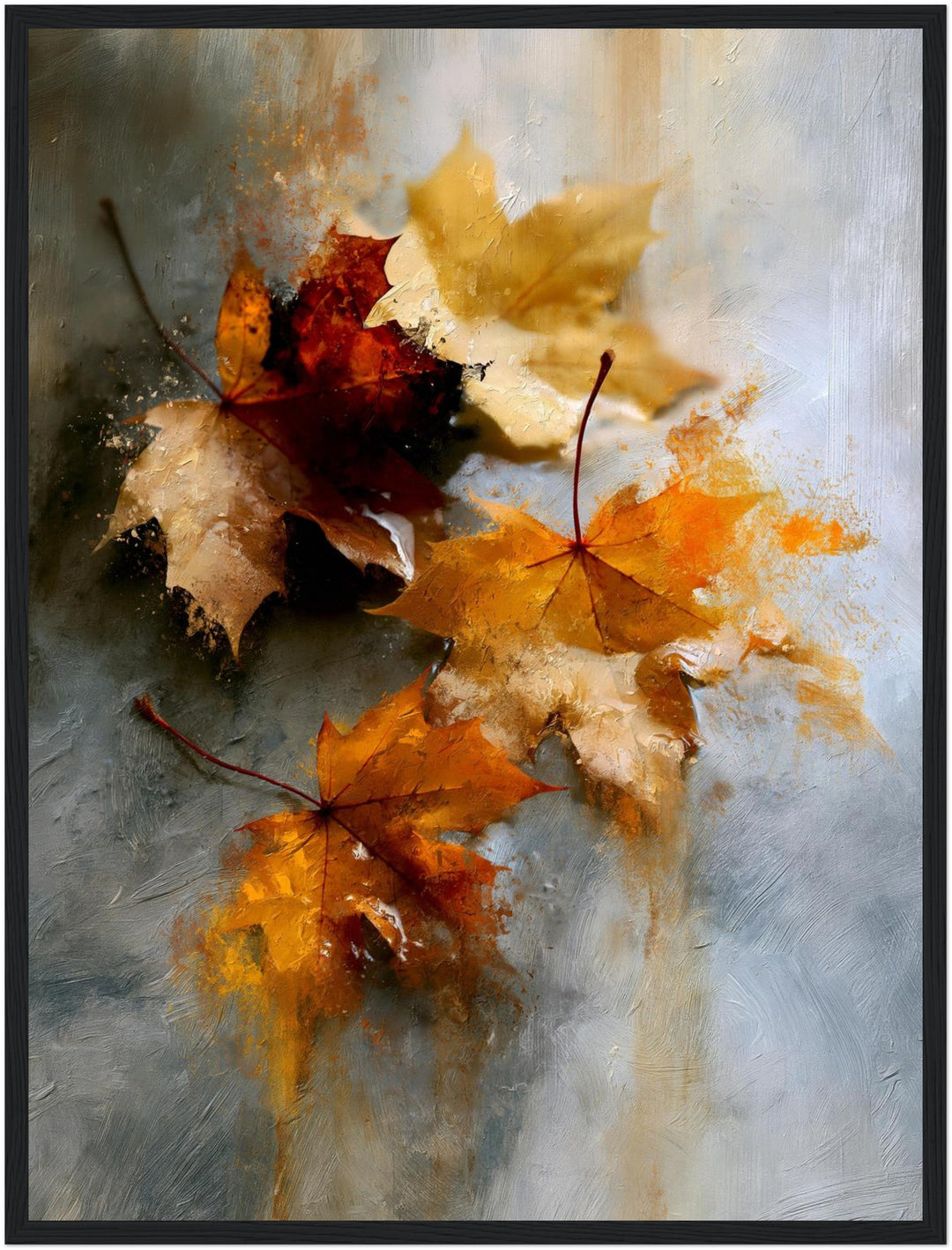 Herbstblätter im Nebel Poster – Schwarzer Rahmen – Produktfoto