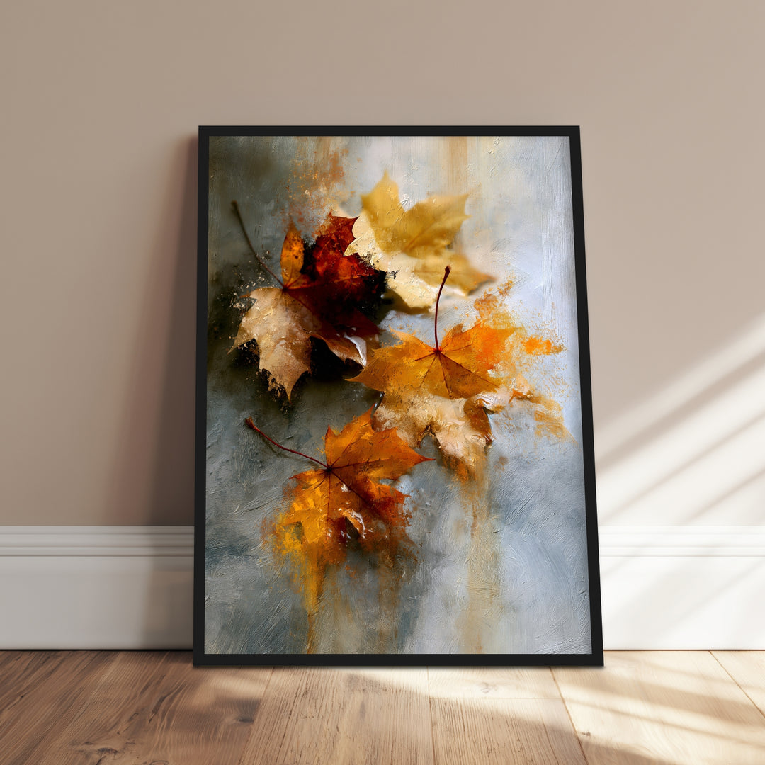 Herbstblätter im Nebel Poster – Schwarzer Rahmen – Produktfoto