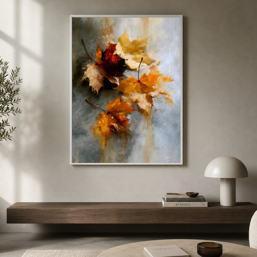 Herbstblätter im Nebel Poster – Weißer Rahmen – Produktfoto
