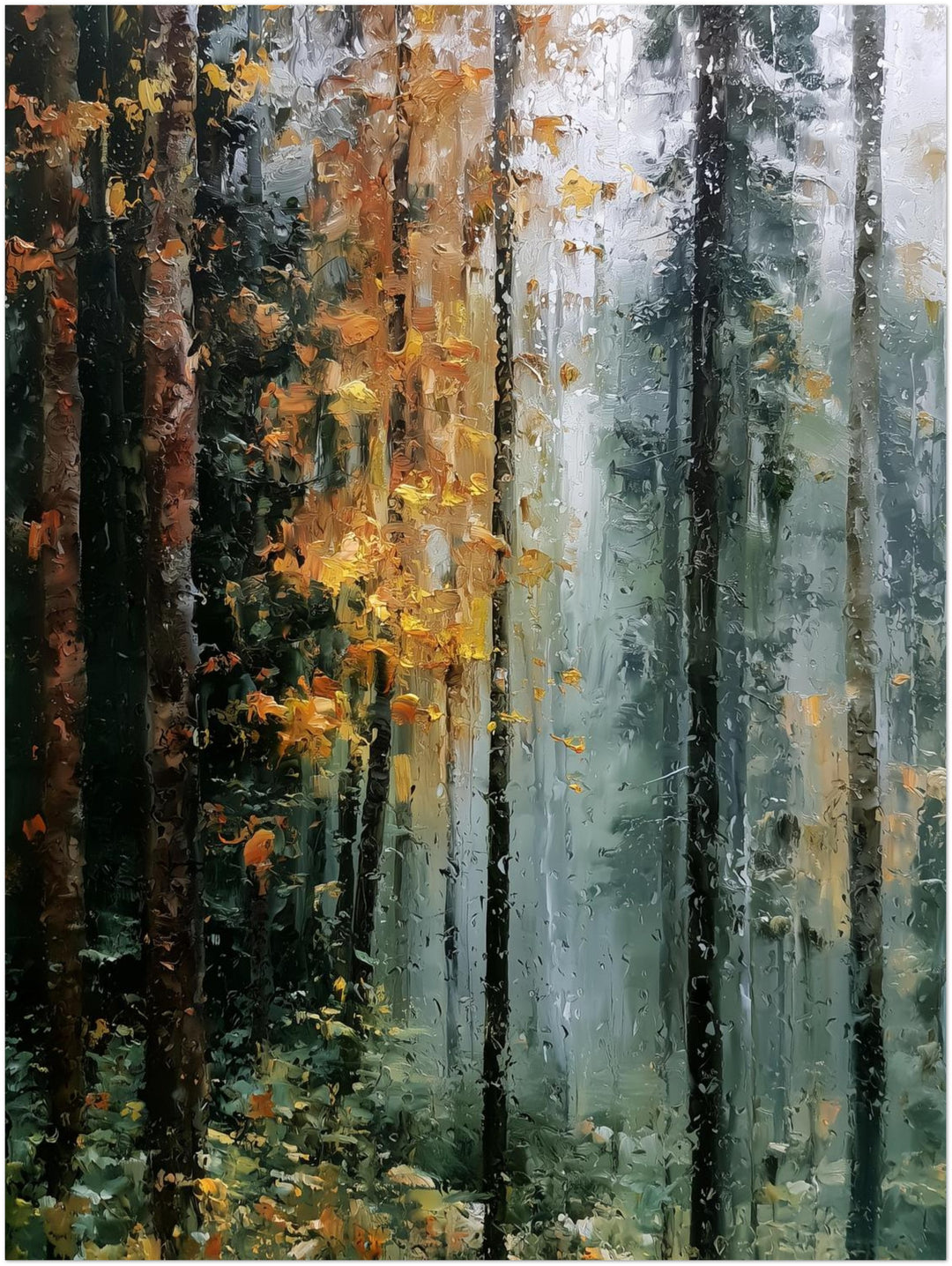 Herbstwald im Regen Poster – Ohne Rahmen – Produktfoto