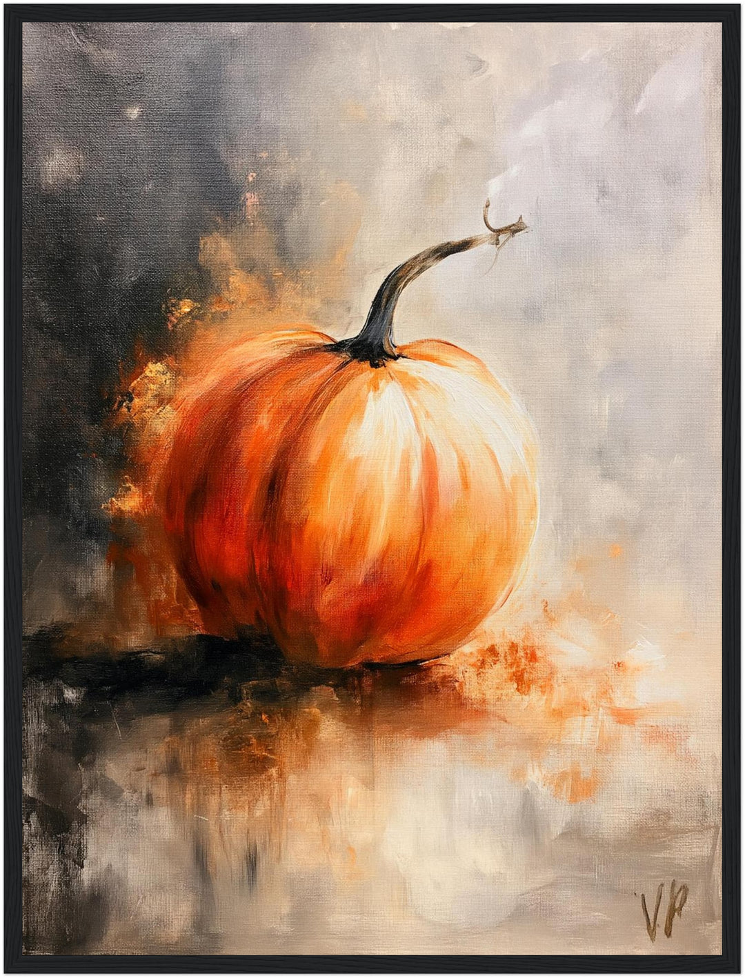 Kürbis im Herbstlicht Poster – Schwarzer Rahmen – Produktfoto