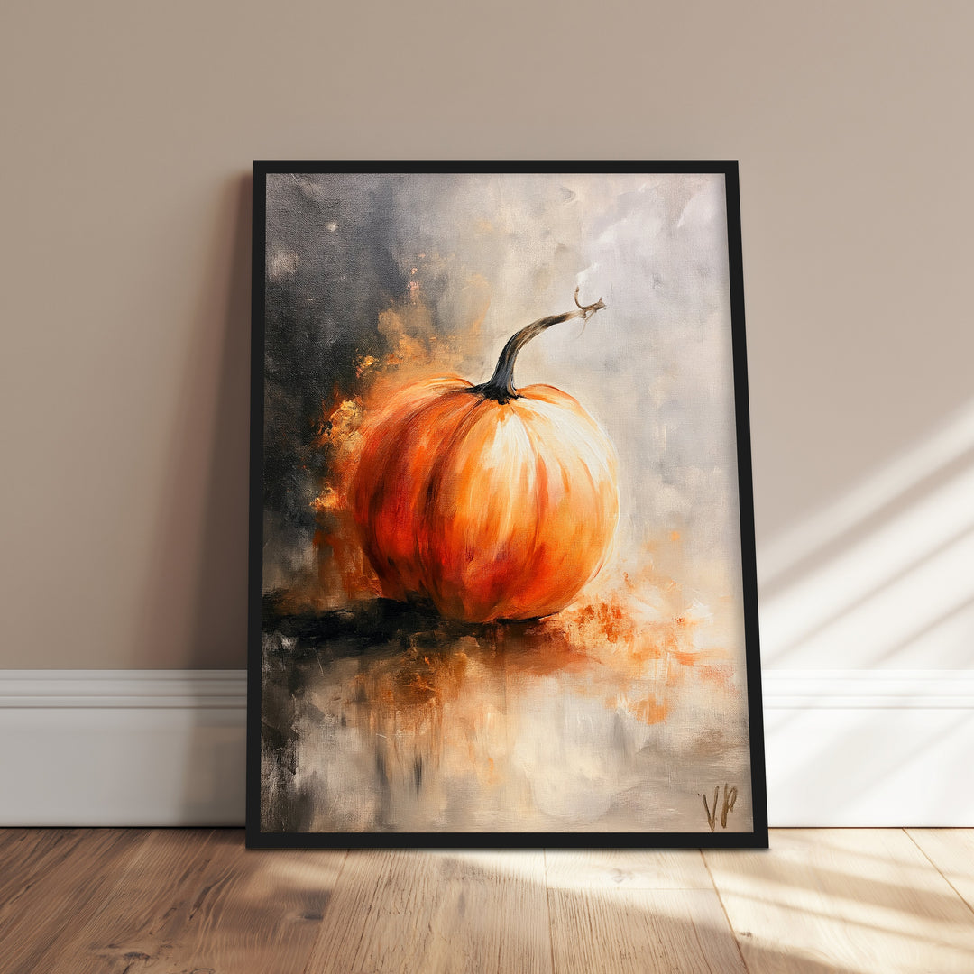 Kürbis im Herbstlicht Poster – Schwarzer Rahmen – Produktfoto