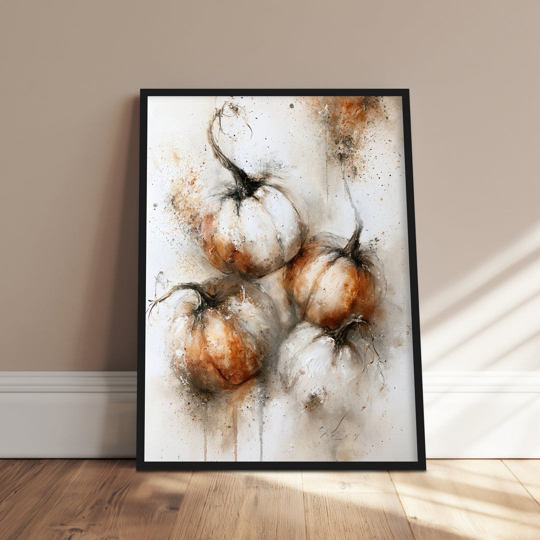 Weiße Kürbisse im Herbst Poster – Schwarzer Rahmen – Produktfoto