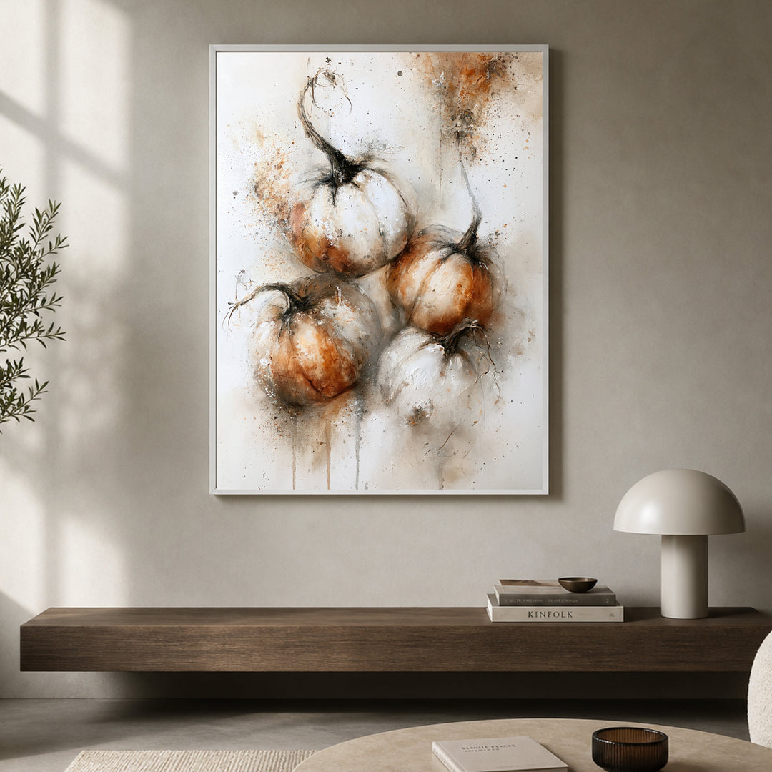 Weiße Kürbisse im Herbst Poster – Weißer Rahmen – Produktfoto