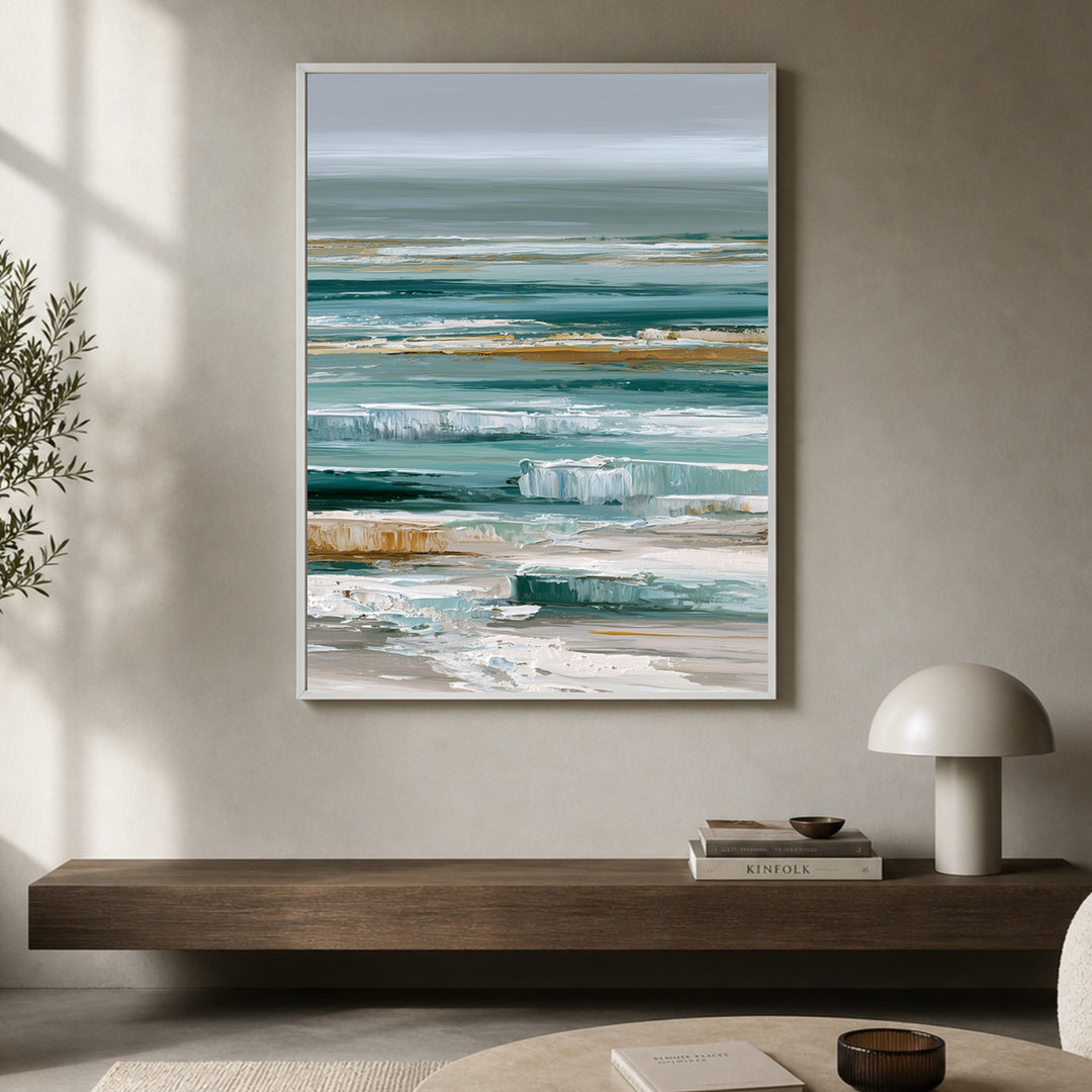 Stilles Meer in Türkis Poster – Weißer Rahmen – Produktfoto
