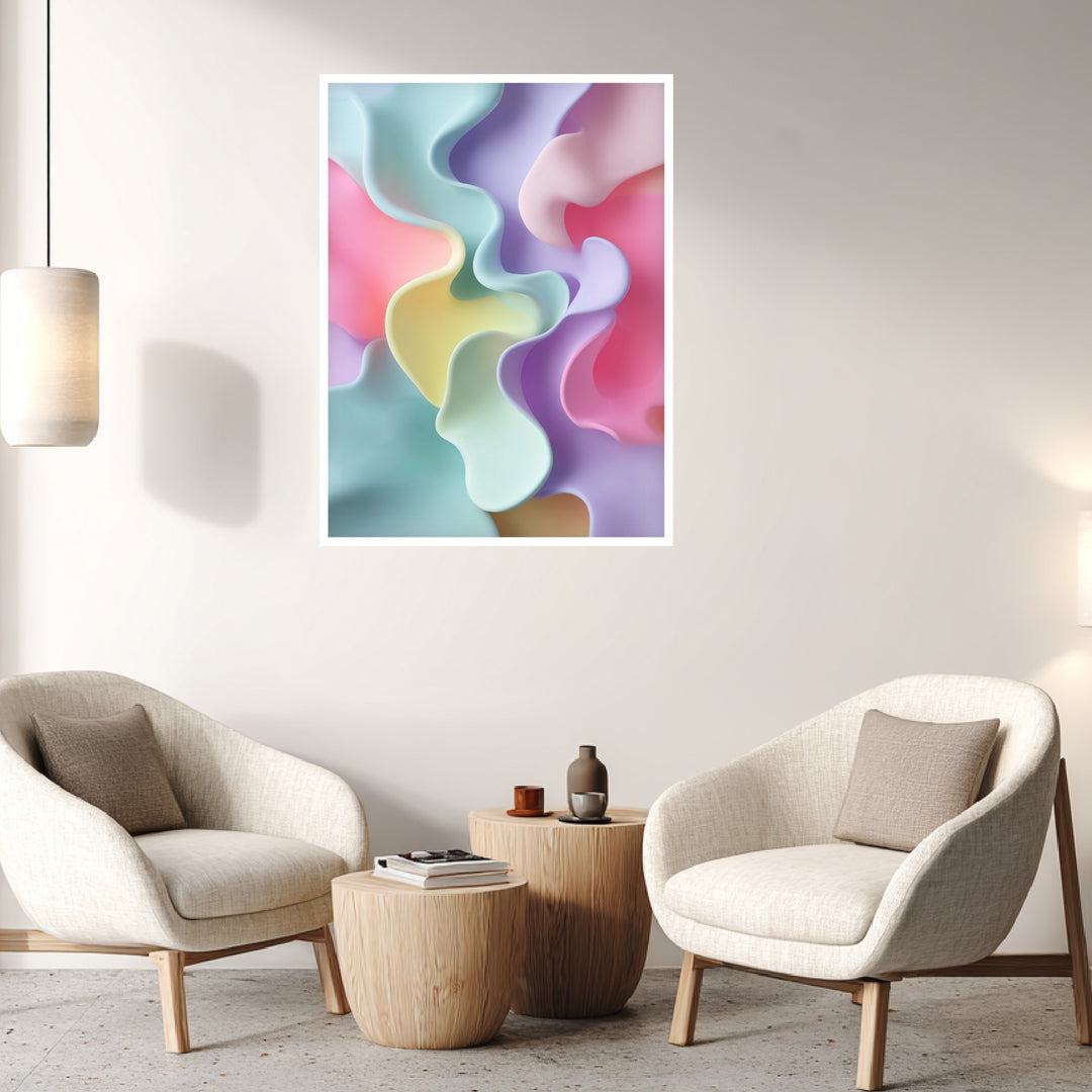 Pastellfarbene geschwungene Formen Poster abstrakt – mattes Kunstdruck-Papier – Ansicht 4