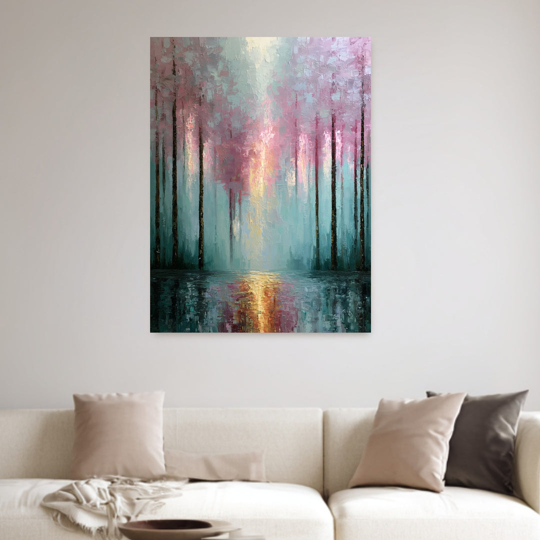 Winterwald im Rosenlicht Leinwandbild – Ohne Rahmen – Produktfoto