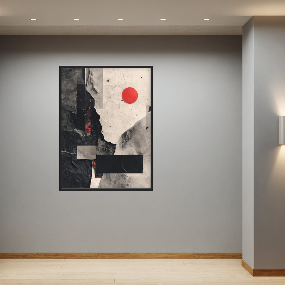 Roter Punkt graue Strukturen Poster abstrakt – mattes Kunstdruck-Papier – Ansicht 3