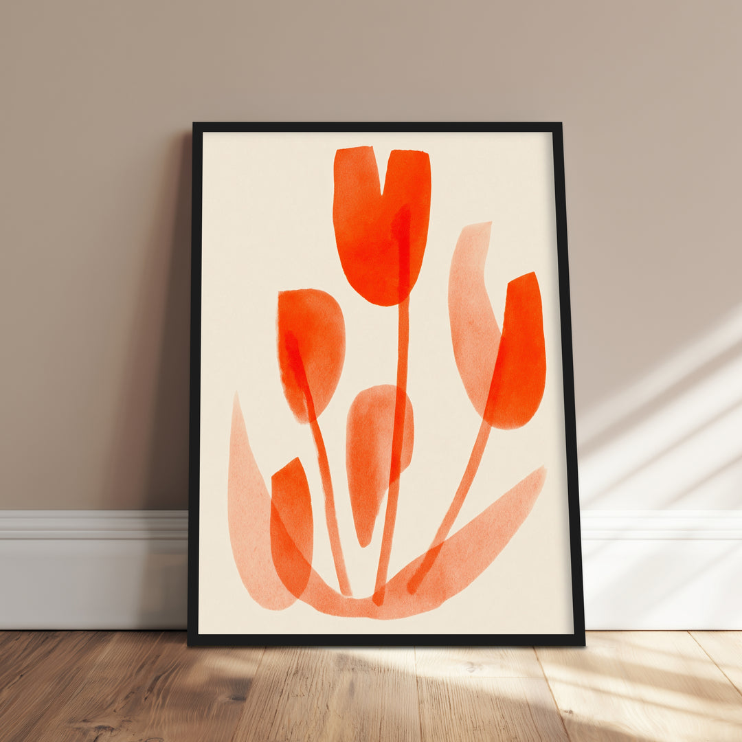 Tangerine Tulpen Poster – Schwarzer Rahmen – Produktfoto