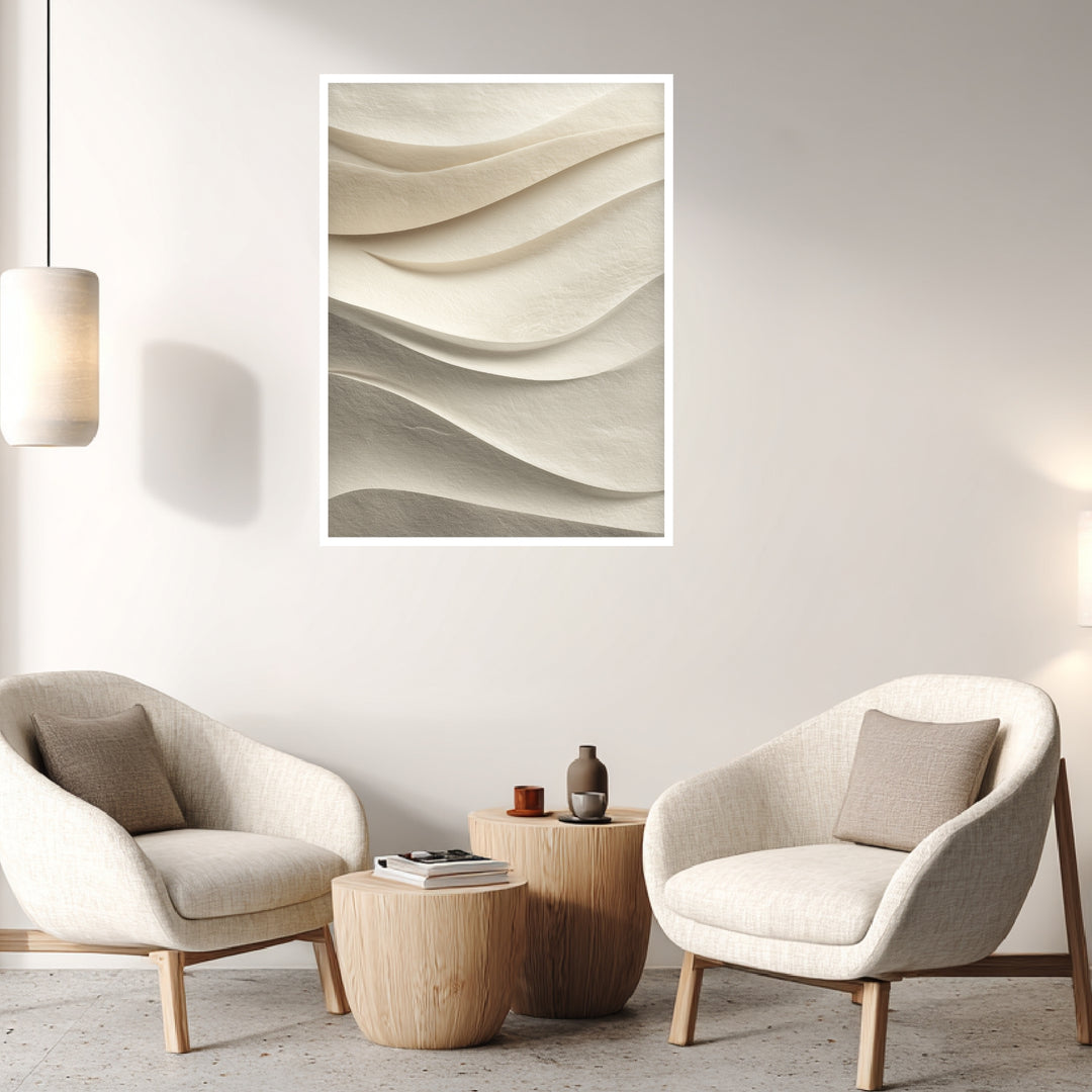 Sandfarbene Papierwellen Poster abstrakt – mattes Kunstdruck-Papier – Ansicht 4