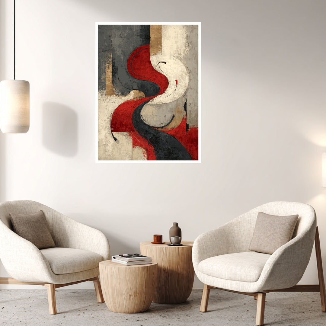 Schwarz rot Schwung Poster abstrakt – mattes Kunstdruck-Papier – Ansicht 4