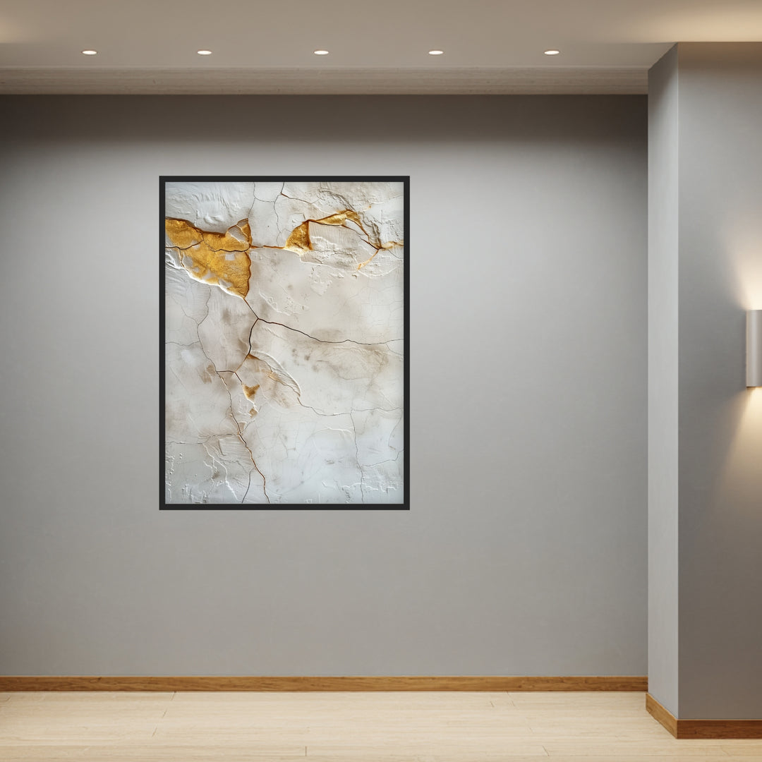 Kintsugi Textur Weiß Gold Poster abstrakt – mattes Kunstdruck-Papier – Ansicht 2