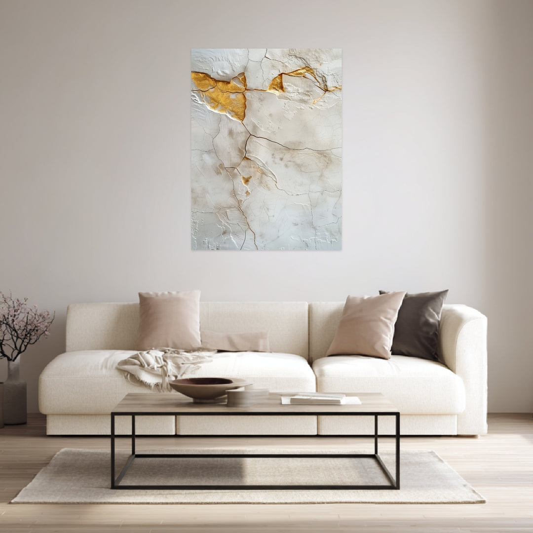 Kintsugi Textur weiß Gold Leinwandbild abstrakt – Leinwand auf Holzrahmen – Ansicht 4