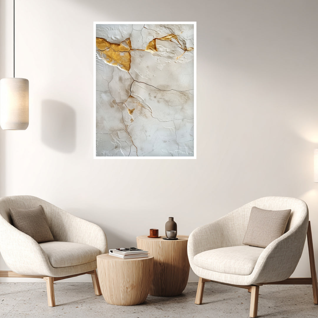 Kintsugi Textur Weiß Gold Poster abstrakt – mattes Kunstdruck-Papier – Ansicht 3