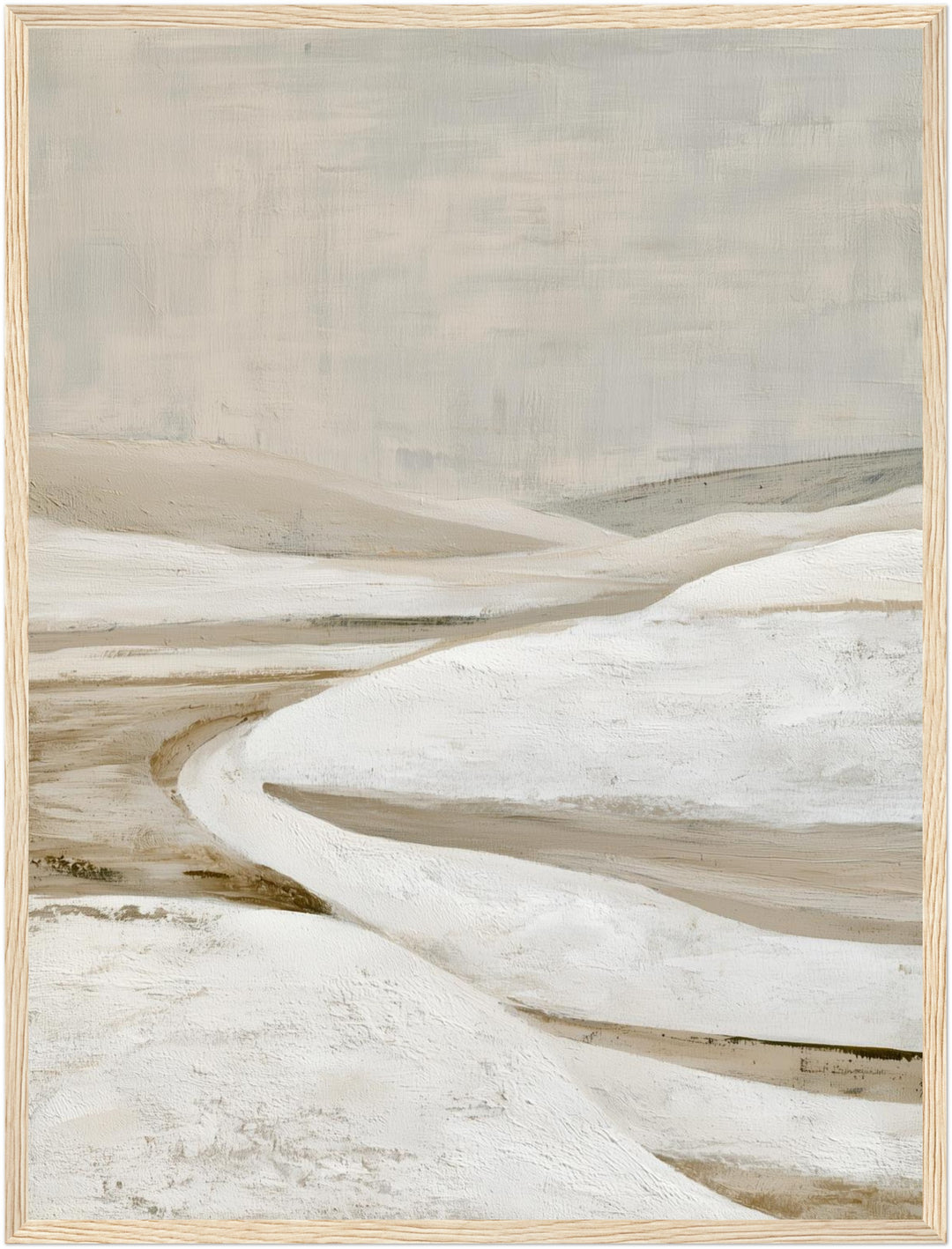 Stille Winterlandschaft abstrakt Poster – Holz natur Rahmen – Produktfoto