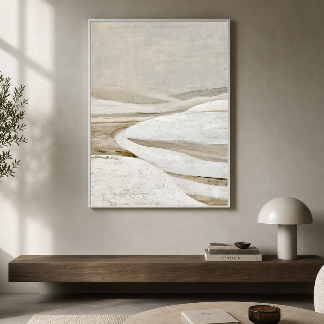 Stille Winterlandschaft abstrakt Poster – Weißer Rahmen – Produktfoto