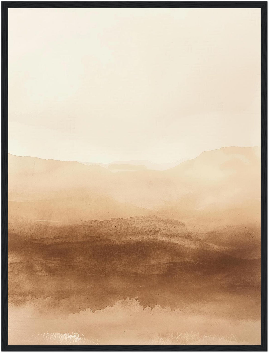 Wüstenlandschaft im Dunst Poster – Schwarzer Rahmen – Produktfoto