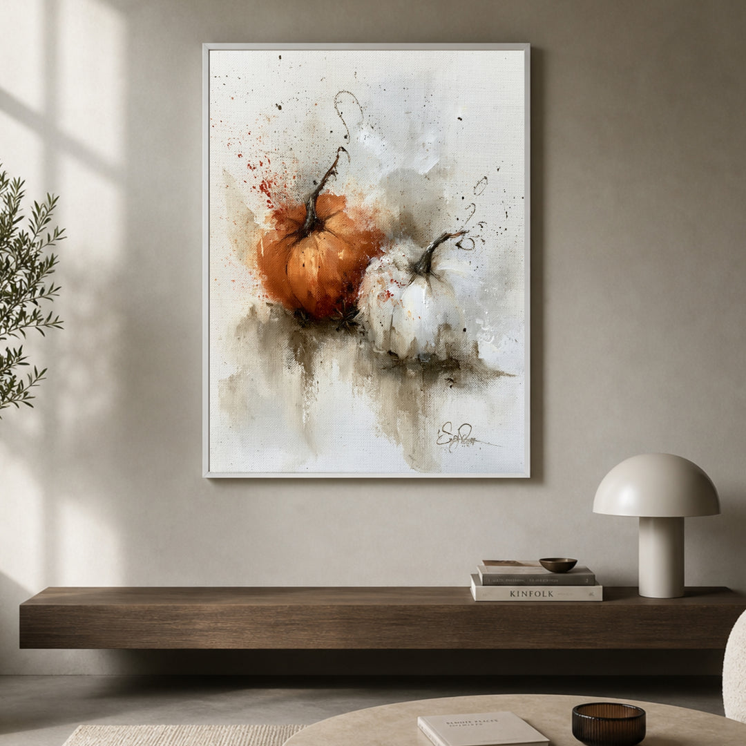Zwei Kürbisse im Herbst Poster – Weißer Rahmen – Produktfoto
