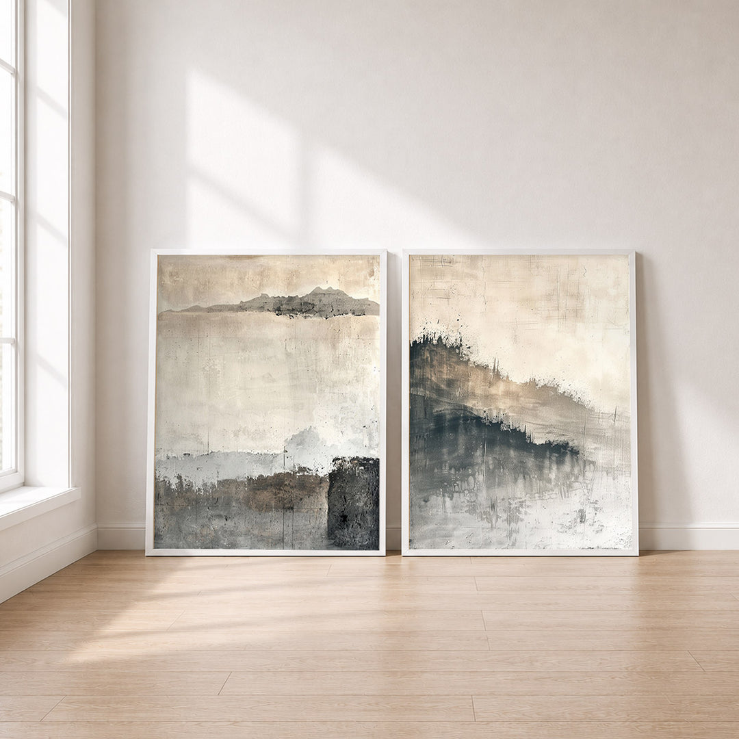 Set-Ansicht: Abstrakte Landschaft Poster Set – Grau & Braun (2er)