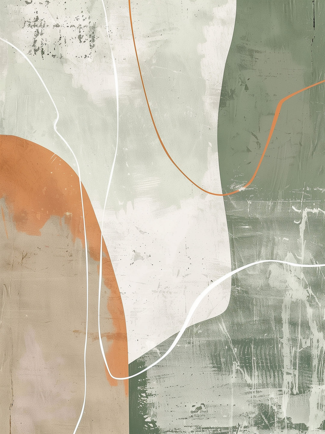 Abstrakte Linien Grün Orange abstrakt – Wandkunst