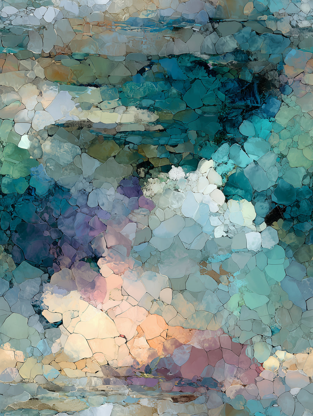 Abstraktes blaues Mosaik abstrakt – Wandkunst