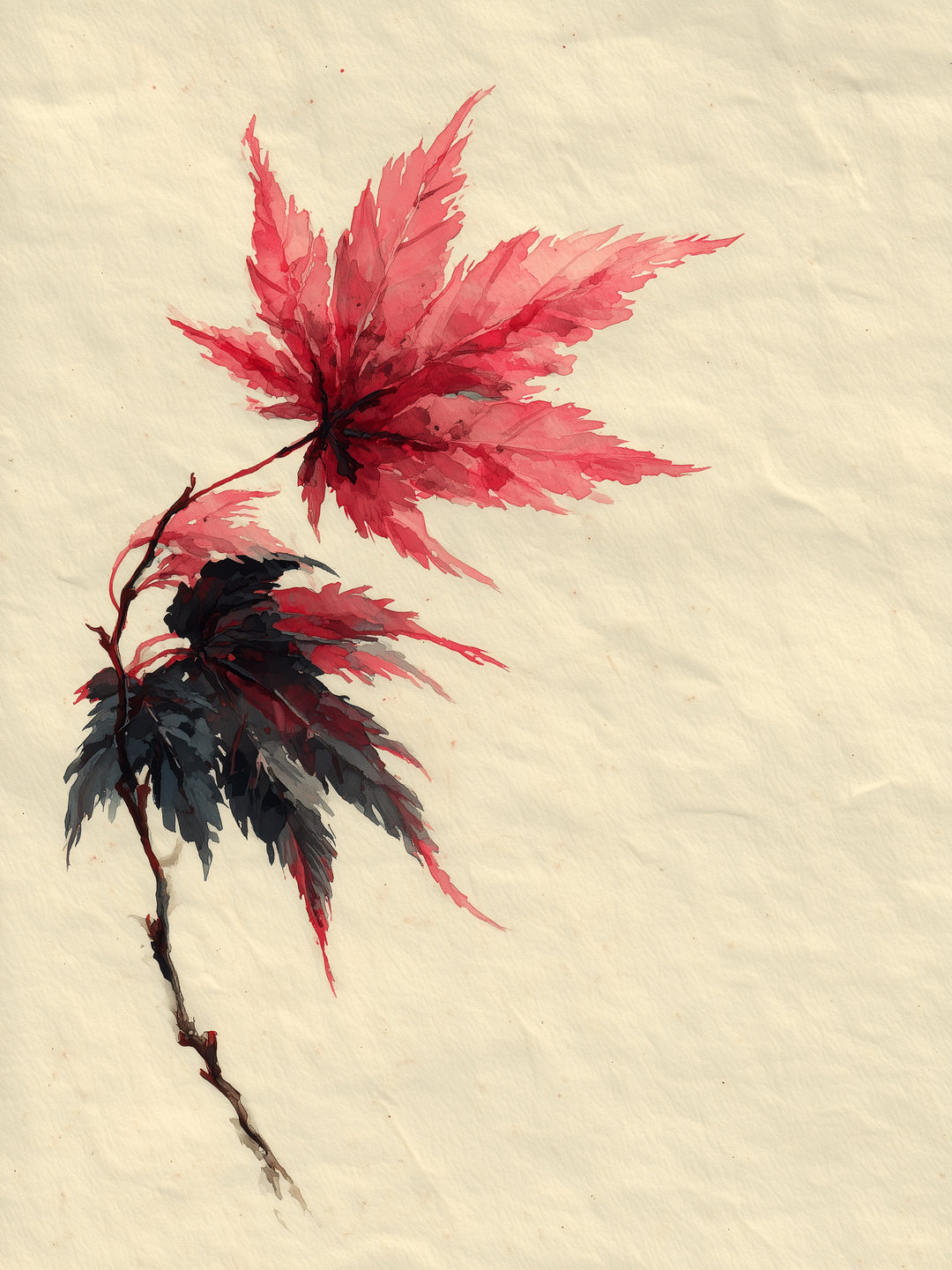 Ahornzweig Aquarell Japandi – Wandkunst