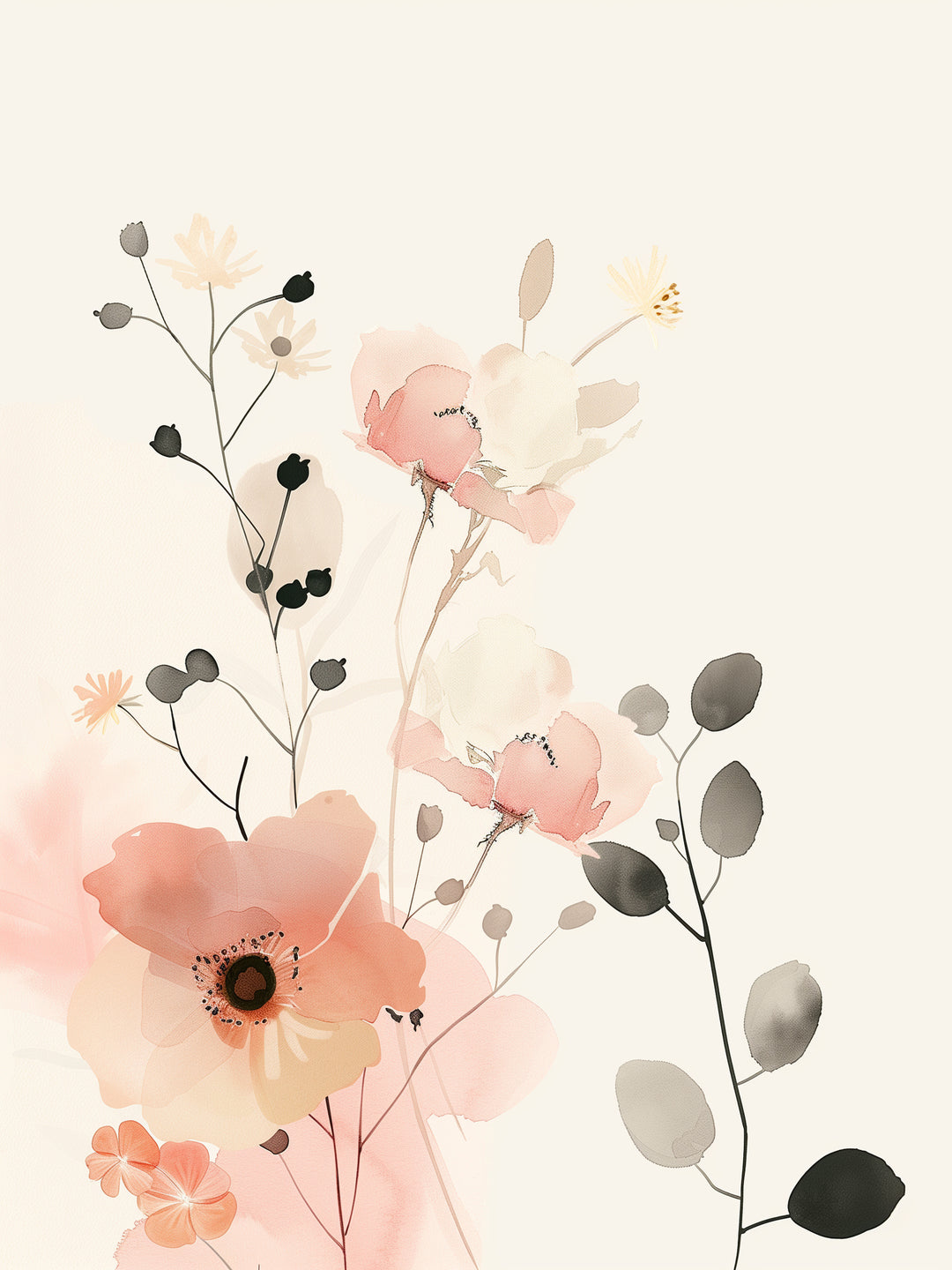Aquarell Blumenarrangement Japandi – Wandkunst