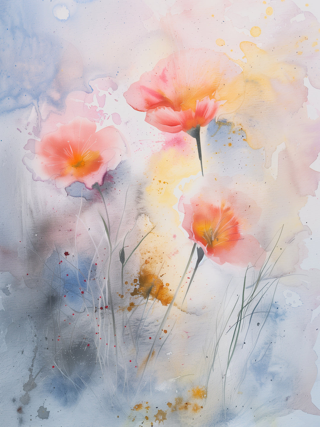 Aquarell Mohnblumen abstrakt – Wandkunst