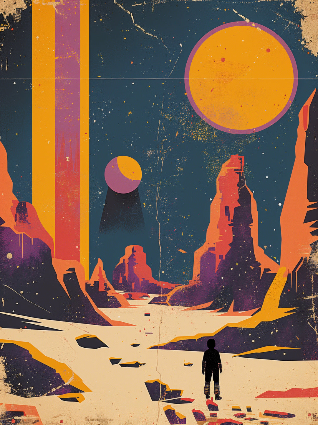 Astronaut auf fremdem Planeten Retro – Wandkunst