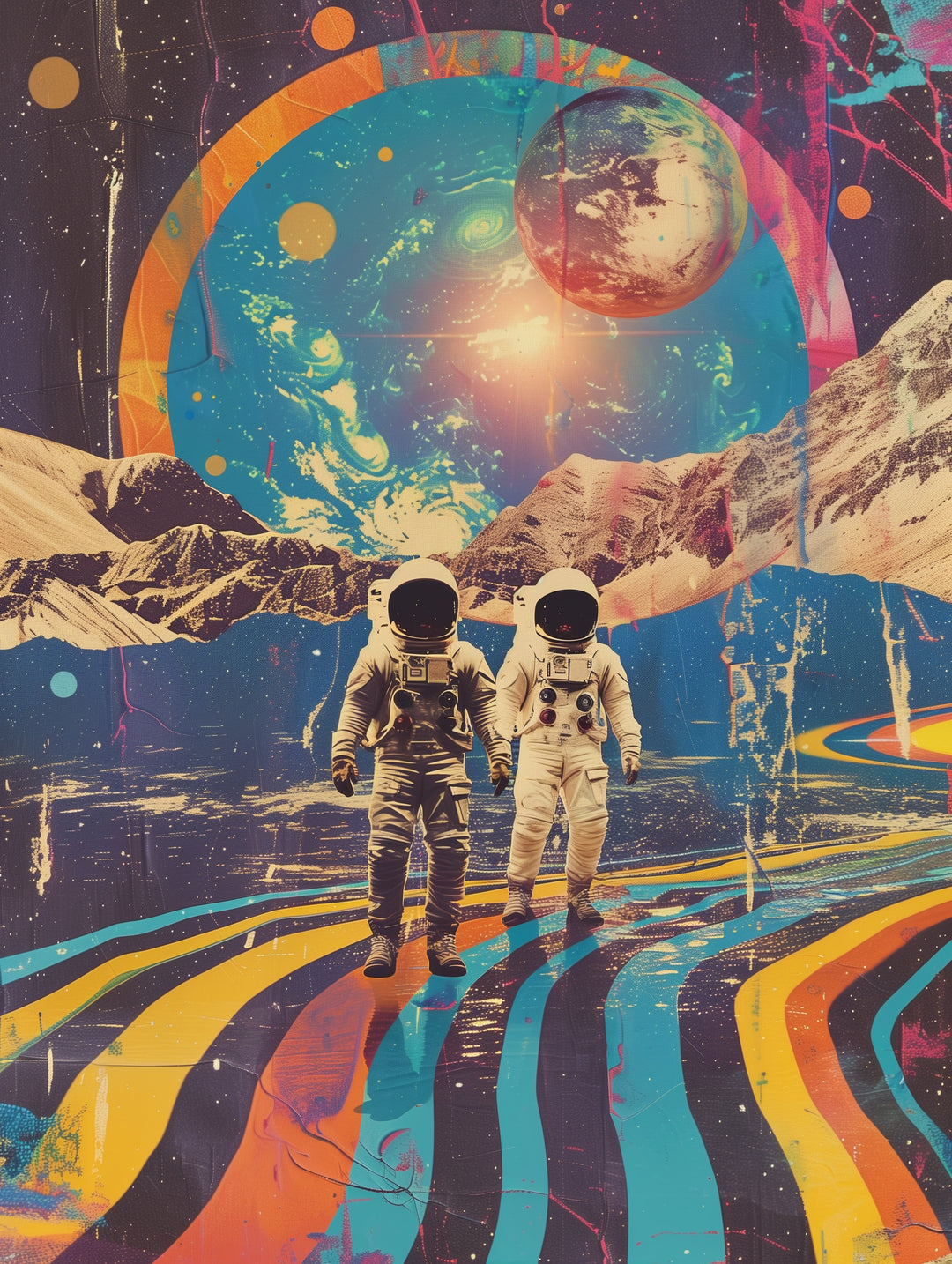 Astronauten vor Planetenkulisse Psychedelic – Wandkunst