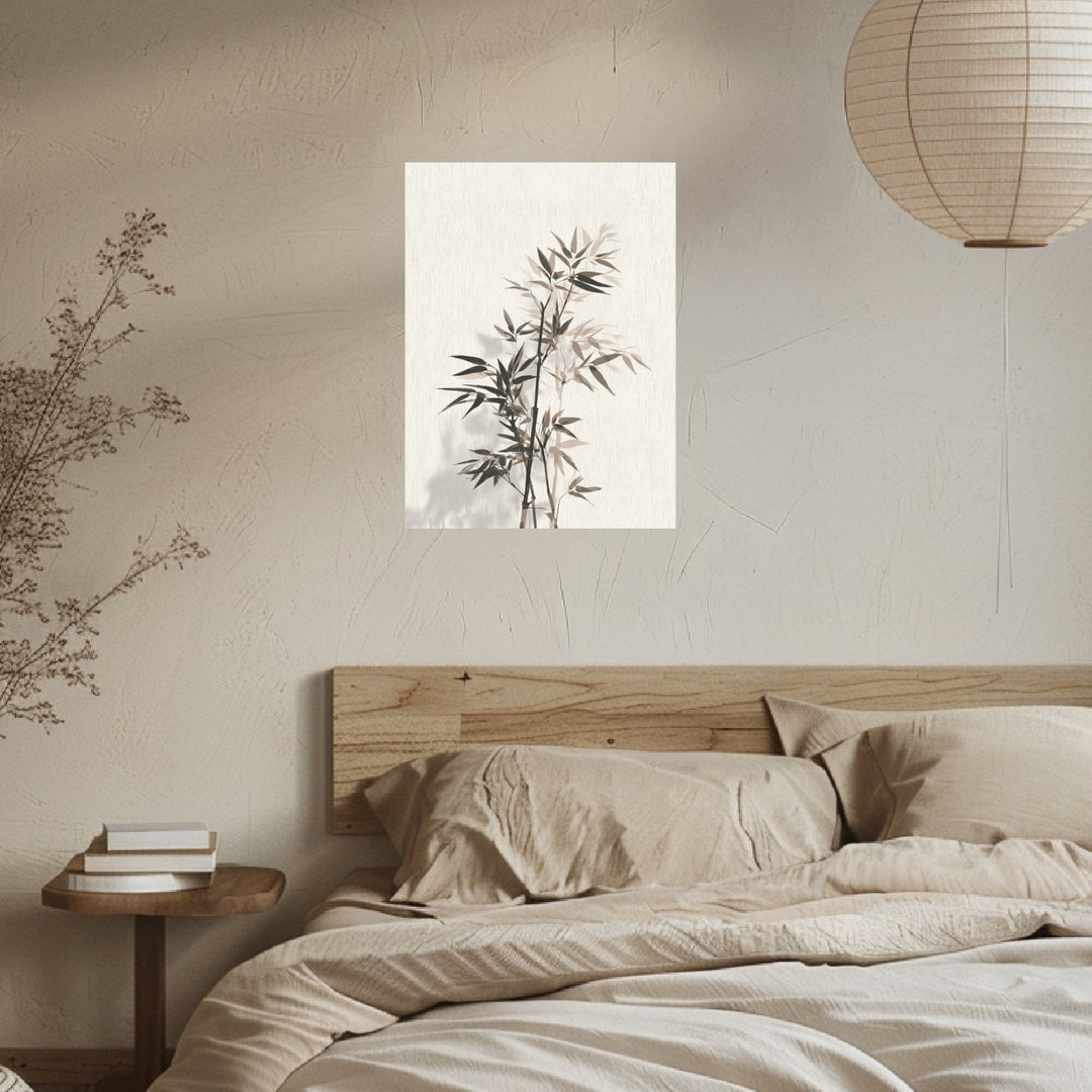Bambuszweig mit Schatten Leinwandbild Japandi – Leinwand auf Holzrahmen – Ansicht 3
