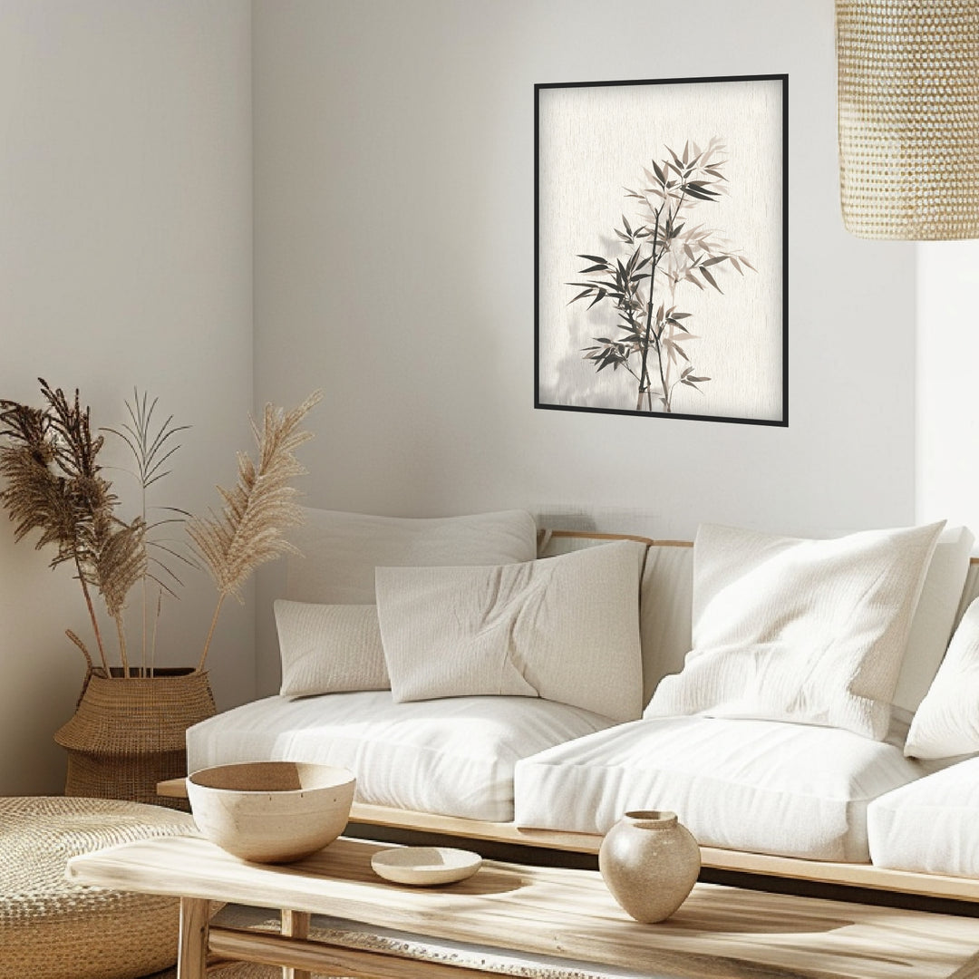 Bambuszweig mit Schatten Poster Japandi – mattes Kunstdruck-Papier – Ansicht 3