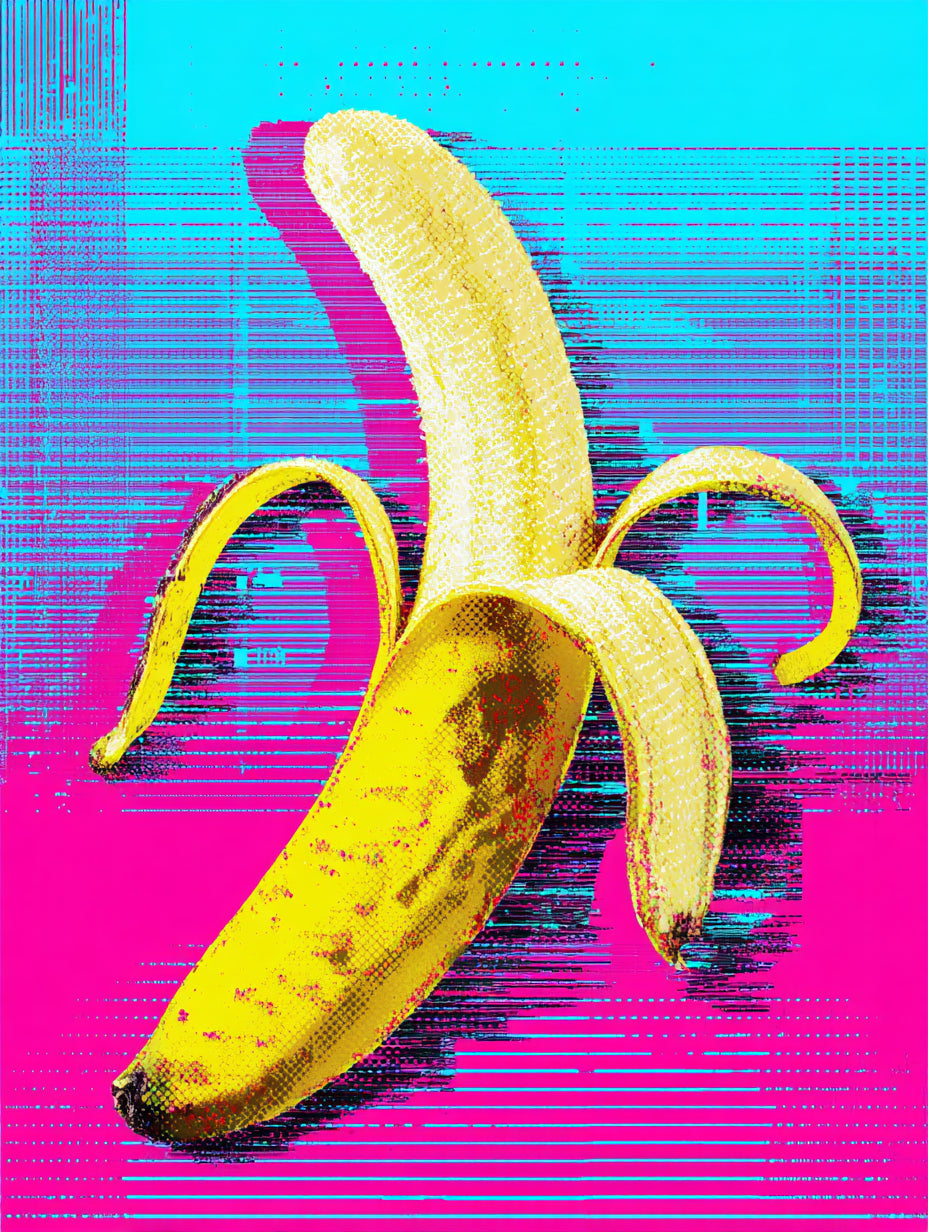 Banane auf Pink-blau Pop Art – Wandkunst