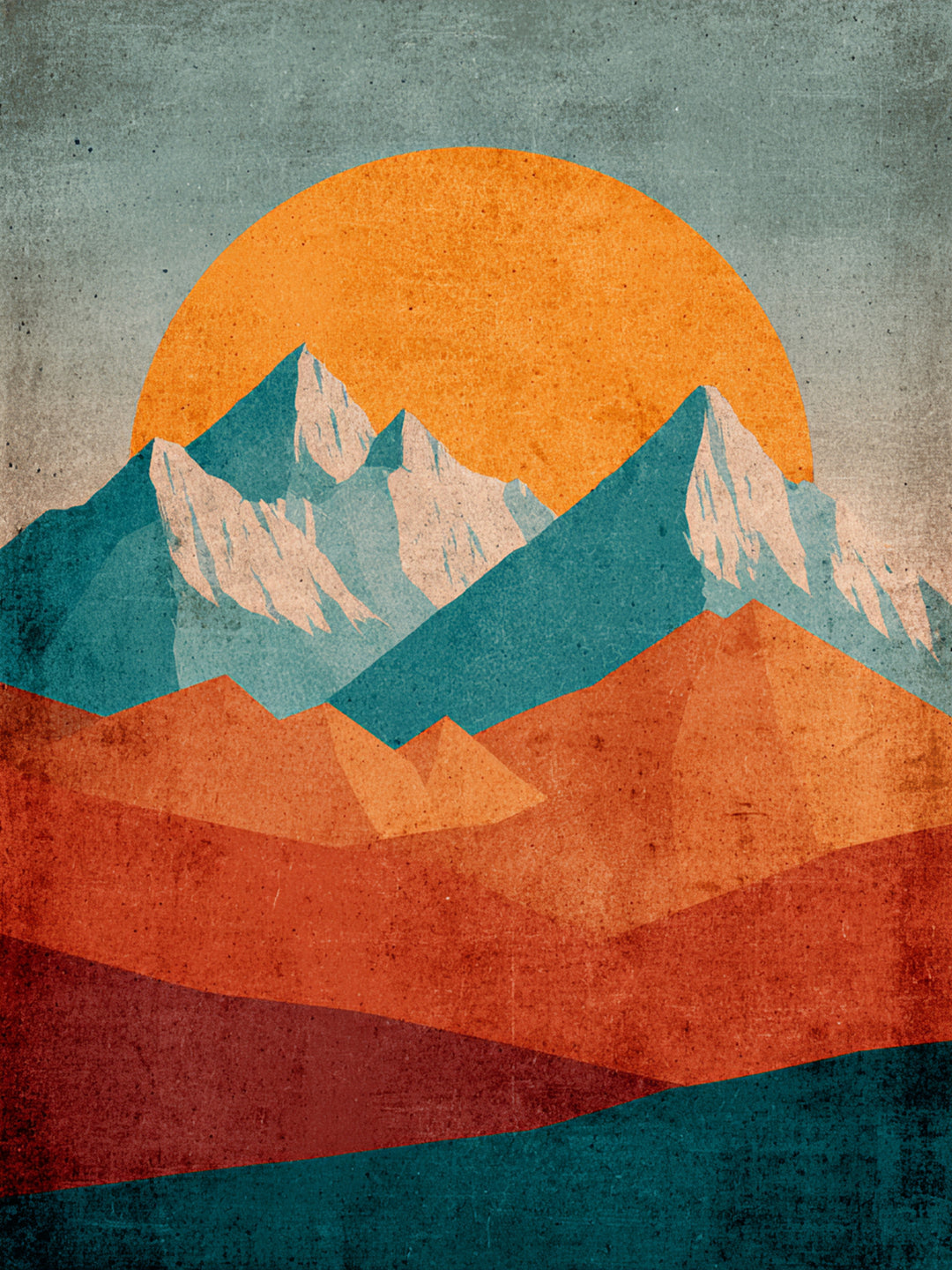 Berglandschaft im Abendrot Retro – Wandkunst