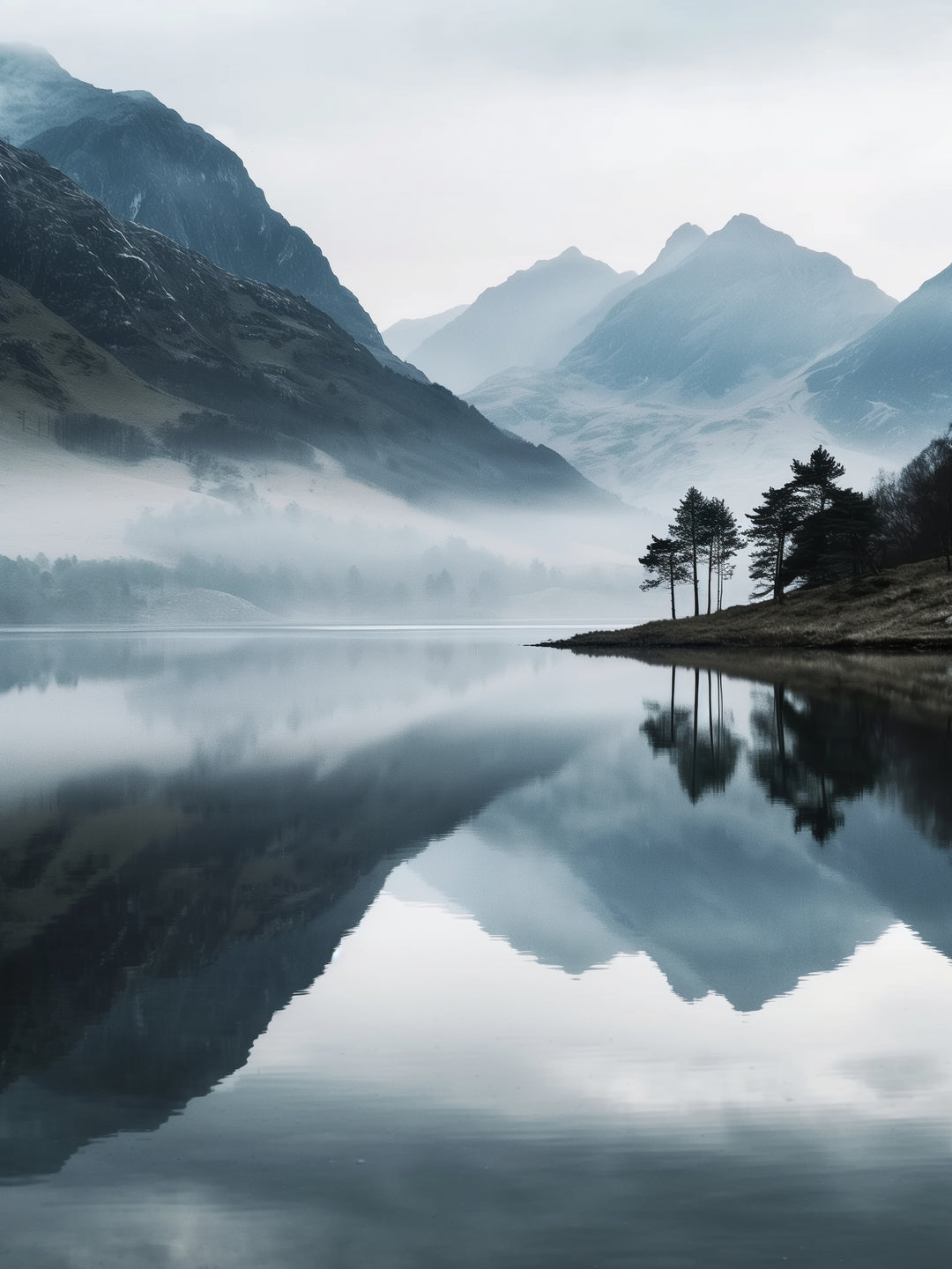 Bergsee im Nebel Landschaft – Wandkunst