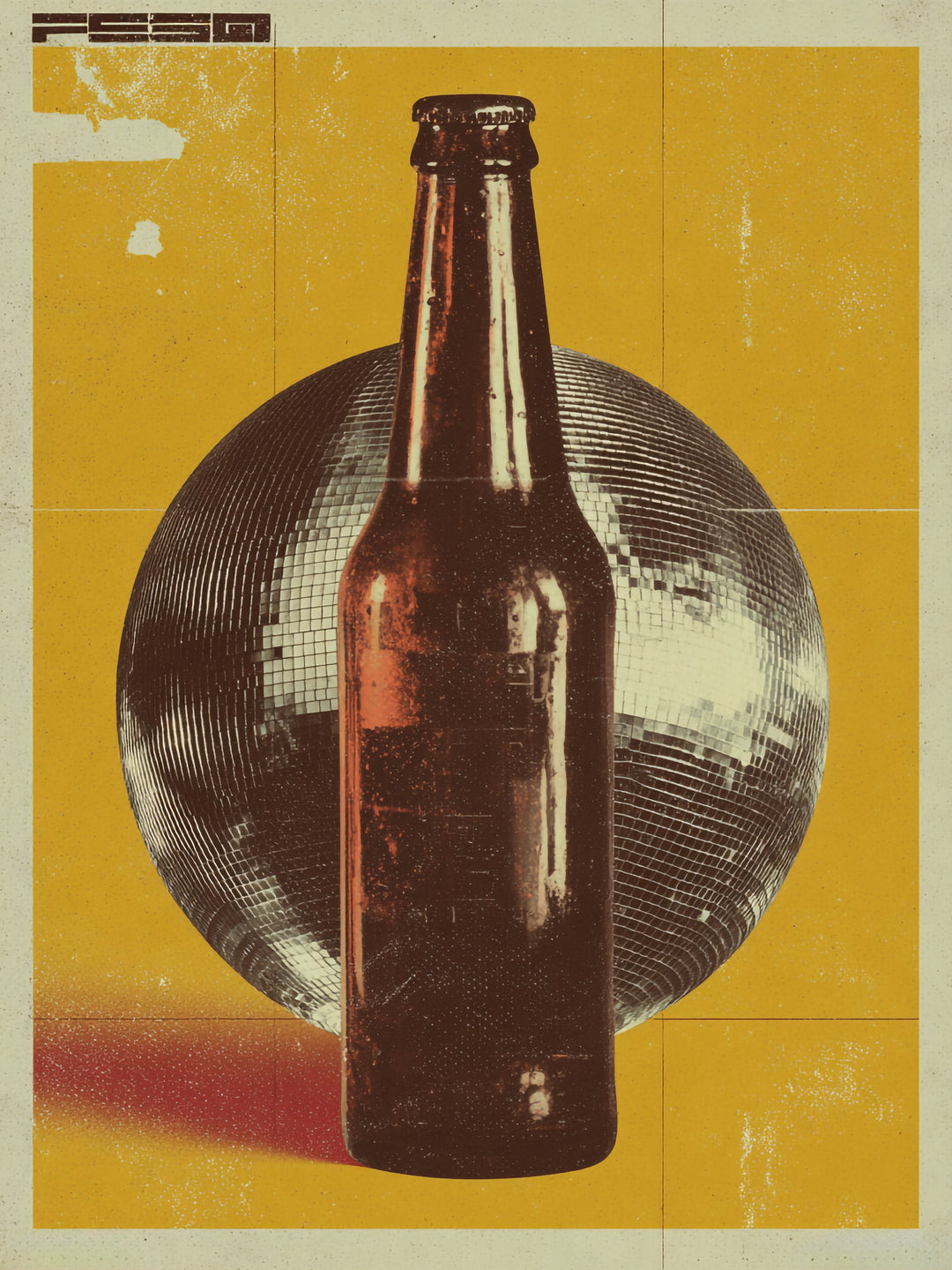 Bierflasche vor Discokugel Vintage – Wandkunst