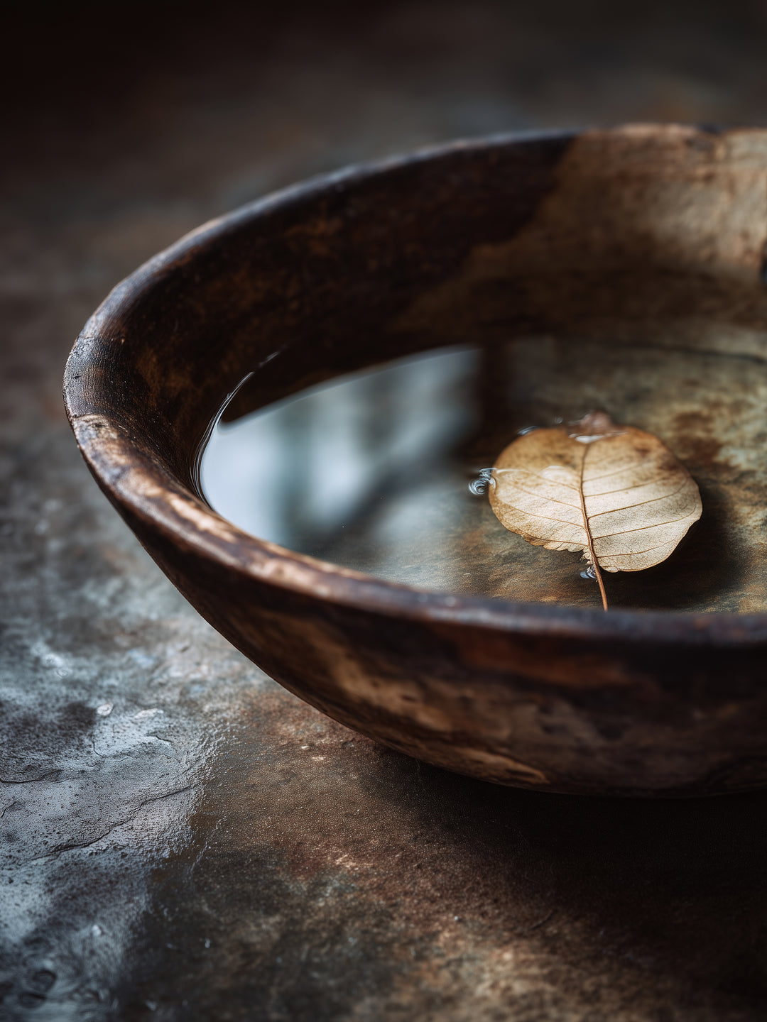 Blatt auf Holzschale Zen – Wandkunst